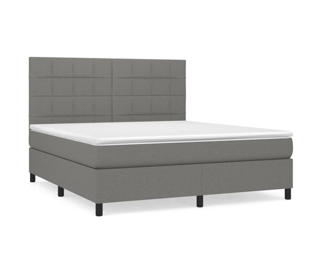Cama box spring con colchón tela gris oscuro 160x200 cm bloques con cuadros