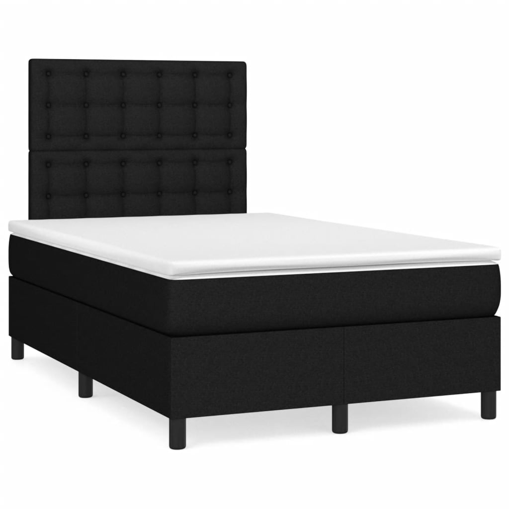 Cama box spring con colchón tela negro 120x200 cm botones