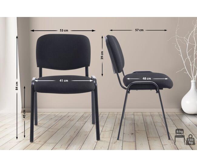 Silla de conferencia ken xl en tela negro 57x53x84 cm
