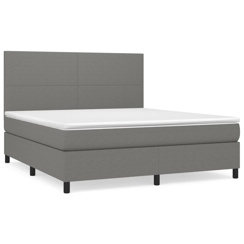 Cama box spring con colchón tela gris oscuro 180x200 cm diseño plano