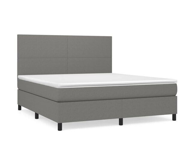 Cama box spring con colchón tela gris oscuro 180x200 cm diseño plano