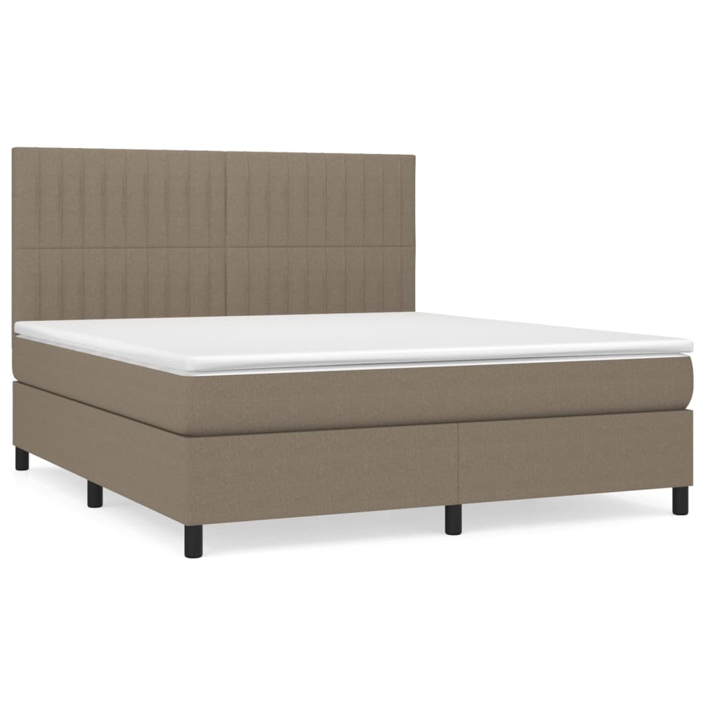 Cama box spring con colchón tela gris taupe 180x200 cm rayas verticales