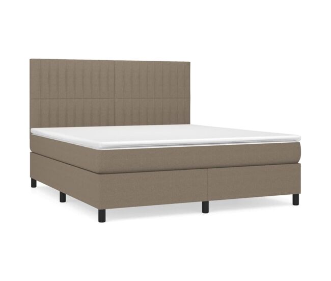 Cama box spring con colchón tela gris taupe 180x200 cm rayas verticales