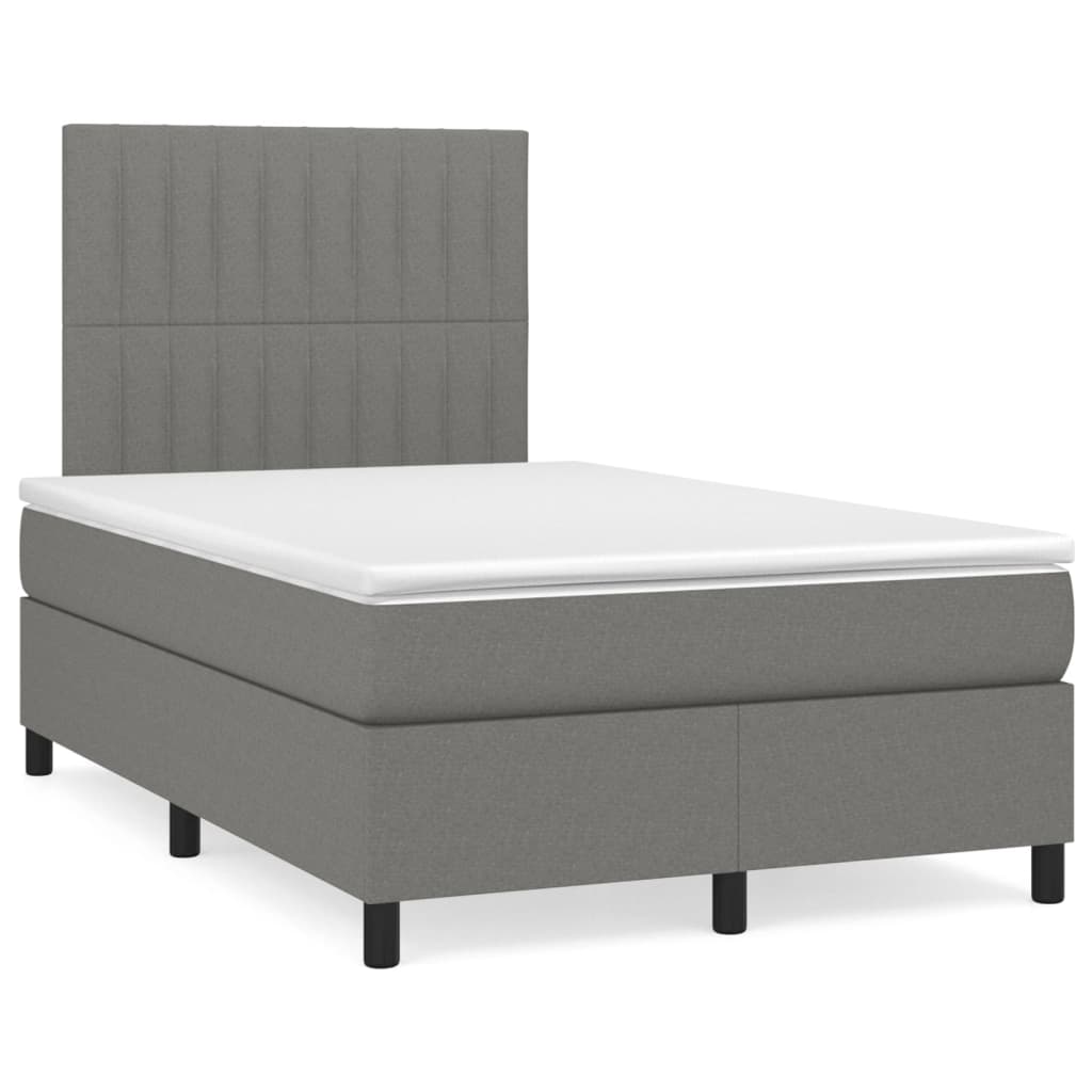 Cama box spring con colchón tela gris oscuro 120x200 cm rayas verticales