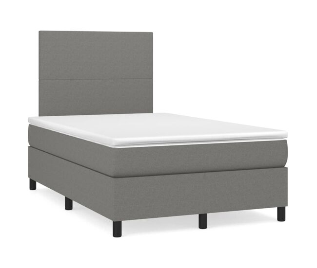 Cama box spring con colchón tela gris oscuro 120x200 cm diseño plano