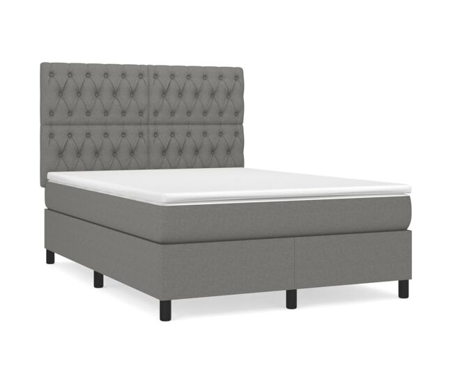 Cama box spring con colchón tela gris oscuro 140x190 cm diseño de botones