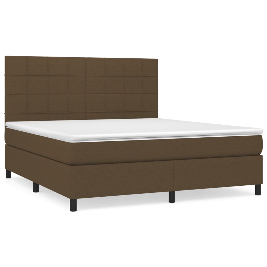Cama box spring con colchón tela marrón oscuro 180x200 cm bloques con cuadros