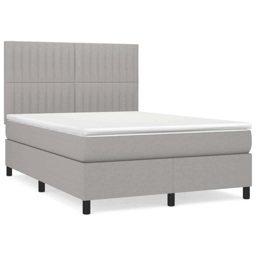 Cama box spring con colchón tela gris claro 140x190 cm rayas verticales