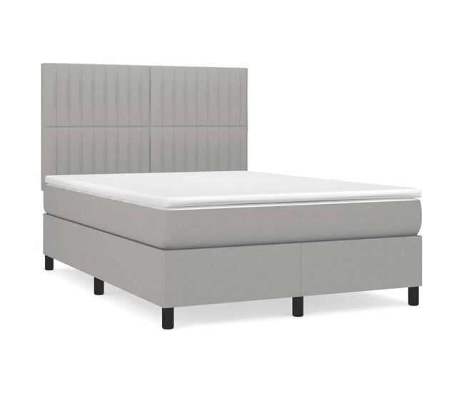 Cama box spring con colchón tela gris claro 140x190 cm rayas verticales