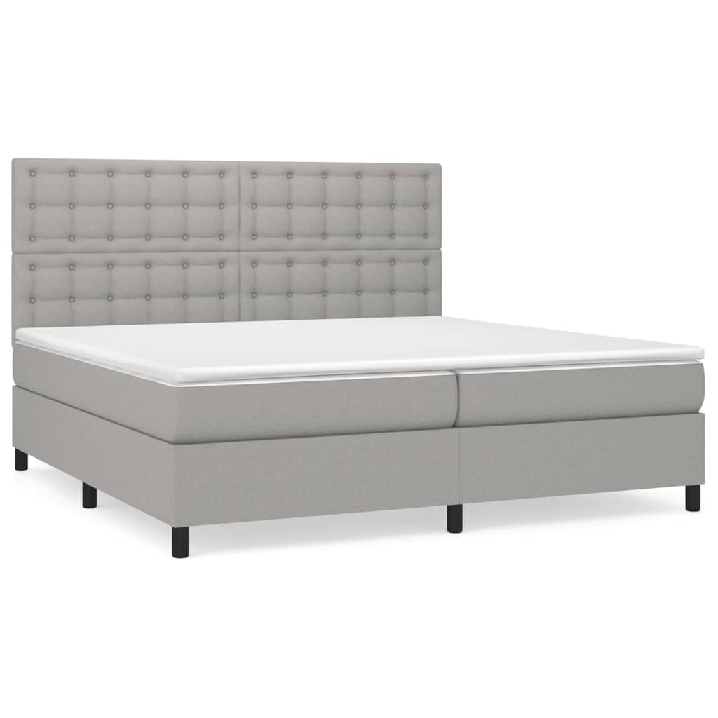cama box spring con colchon tela gris claro 200x200 cm botones