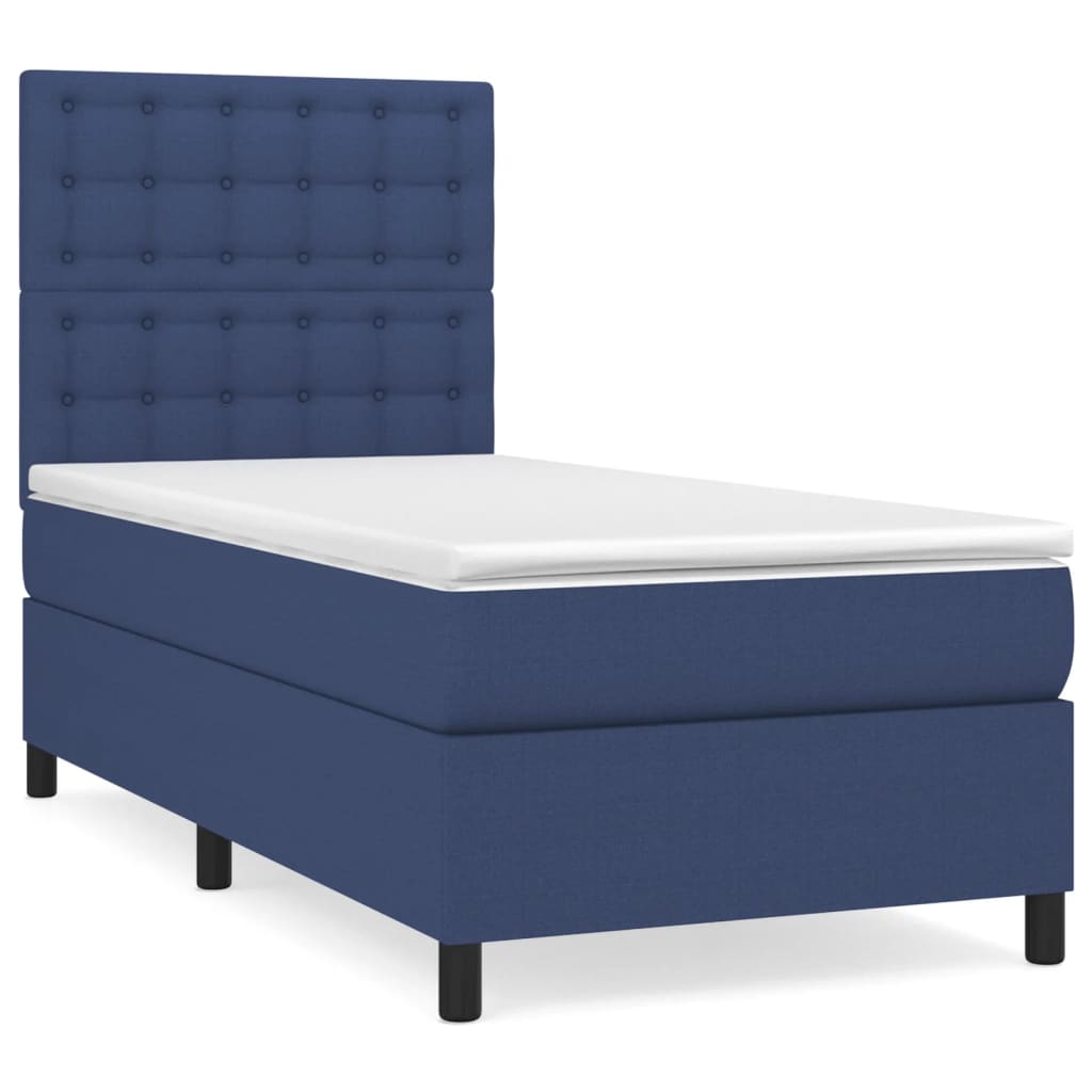 cama box spring con colchon tela azul 80x200 cm botones