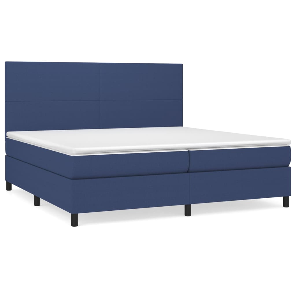 Cama box spring con colchón tela azul 200x200 cm diseño plano