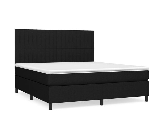 Cama box spring con colchón tela negro 160x200 cm rayas verticales