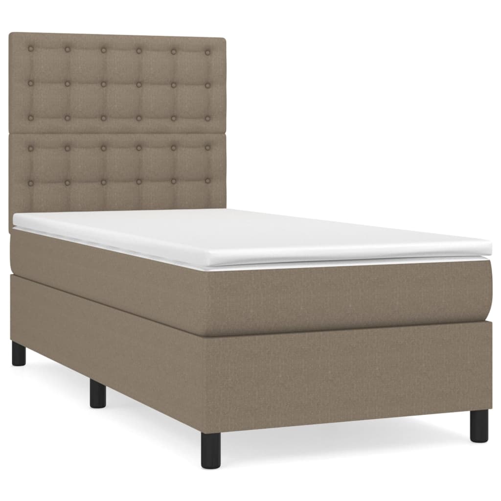 cama box spring con colchon tela gris taupe 100x200 cm botones