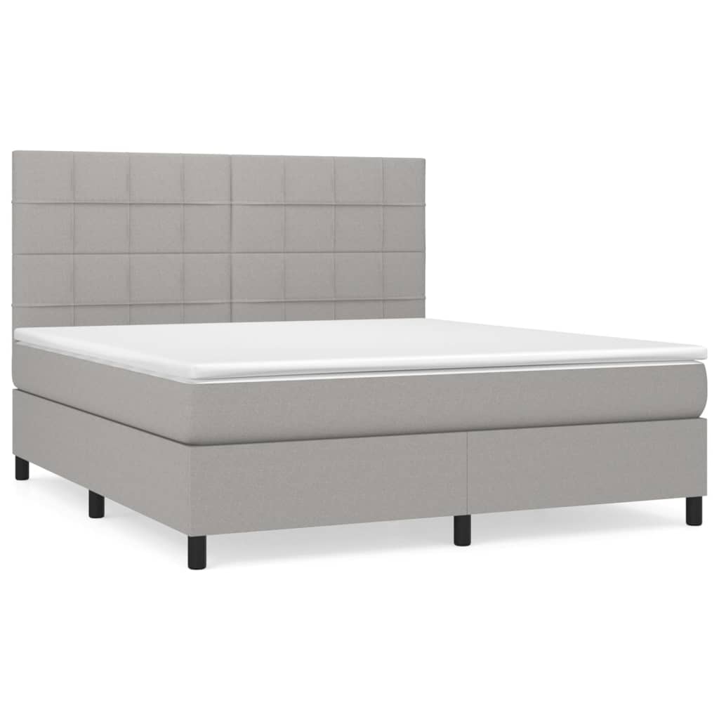 cama box spring con colchon tela gris claro 160x200 cm bloques con cuadros