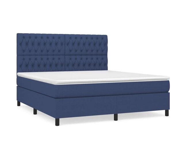 Cama box spring con colchón tela azul 180x200 cm diseño de botones