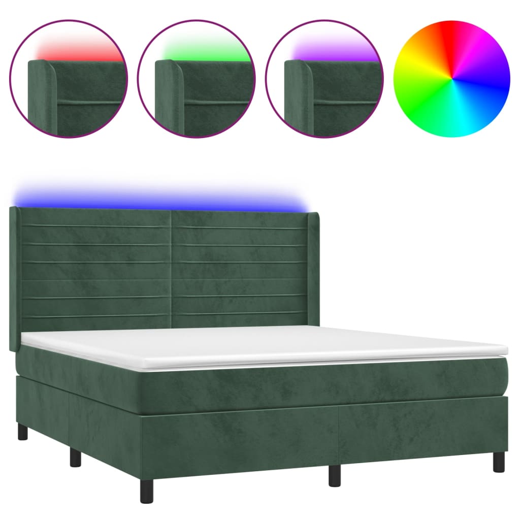 Cama box spring colchón y LED terciopelo - Rayas horizontales 160x200 Verde