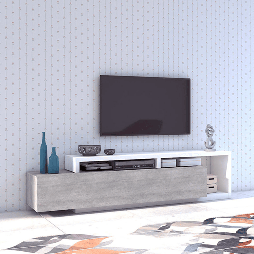 Móvel TV 1 gaveta 219 cm Ilyes Branco e Betão
