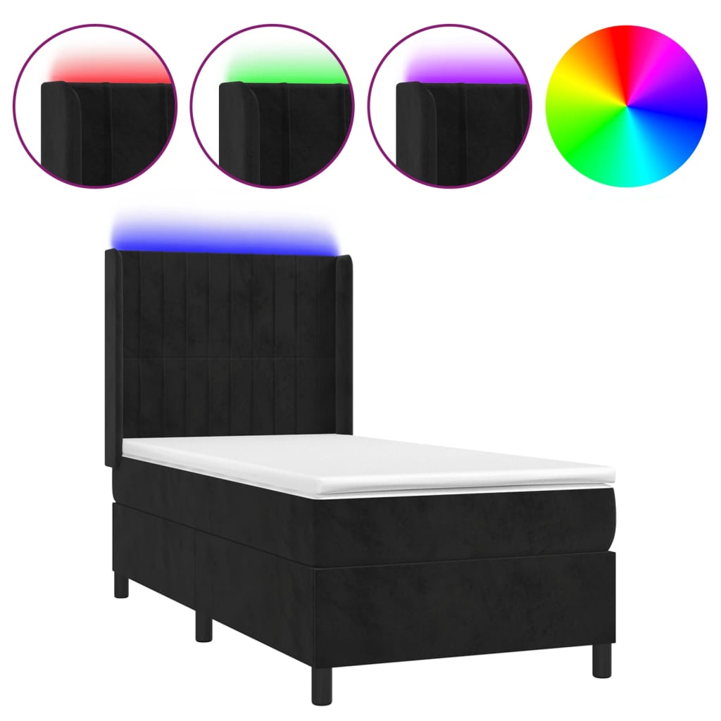 Cama box spring colchón y LED terciopelo - Rayas verticales 80x200 Negro