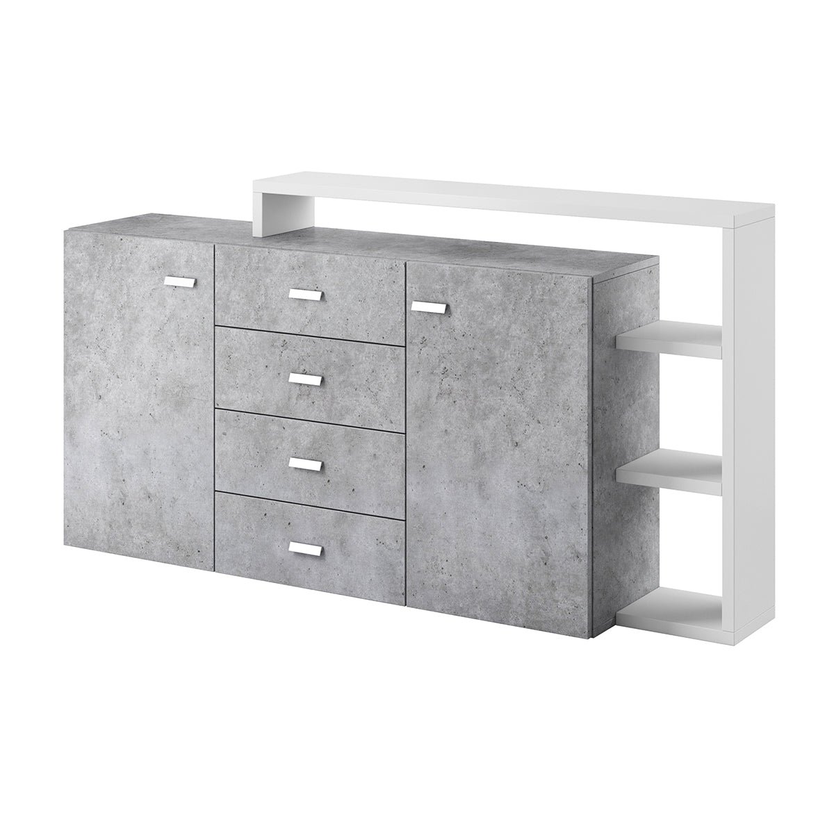 Bufé 2 puertas 4 cajones ilyes blanco y concreto