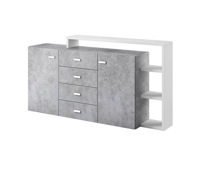 Bufé 2 puertas 4 cajones ilyes blanco y concreto