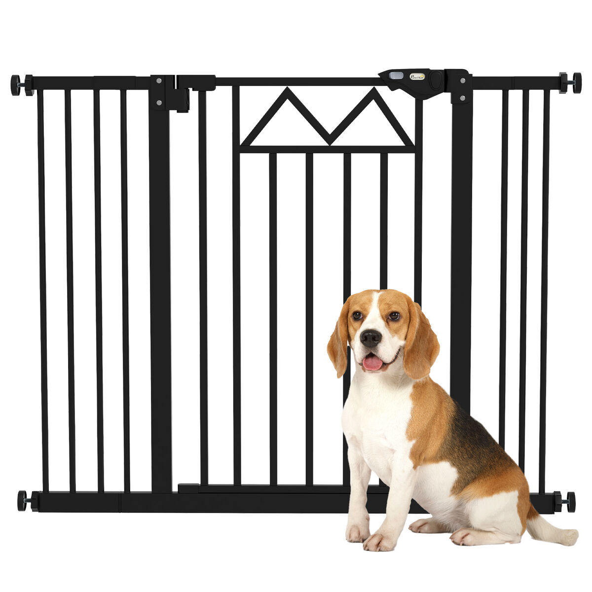 Pawhut barrera de seguridad para perros extensible 74-100 cm, para puertas y escaleras, barrera para perros con cierre automático, doble bloqueo, montaje a presión y 2 extensiones 7/14 cm, negro
