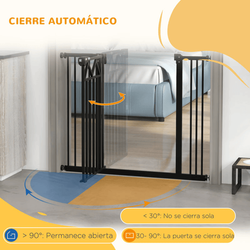 PawHut Barreira de Segurança Extensível Barreira para Animais de Estimação com Fecho Automático e Sistema de Duplo Bloqueio para Porta Corredor Escada 74-100x76 cm Preto