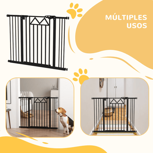 PawHut Barreira de Segurança Extensível Barreira para Animais de Estimação com Fecho Automático e Sistema de Duplo Bloqueio para Porta Corredor Escada 74-100x76 cm Preto