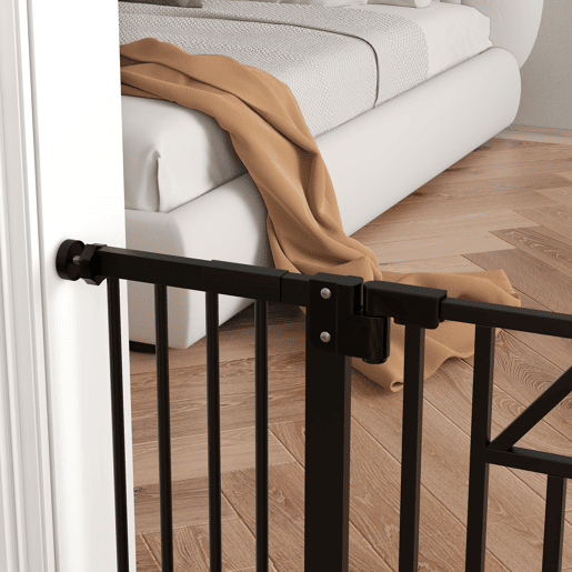 PawHut Barreira de Segurança Extensível Barreira para Animais de Estimação com Fecho Automático e Sistema de Duplo Bloqueio para Porta Corredor Escada 74-100x76 cm Preto