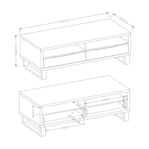 Suporte para TV 2 gavetas 124 cm Eden Madeira e Metal