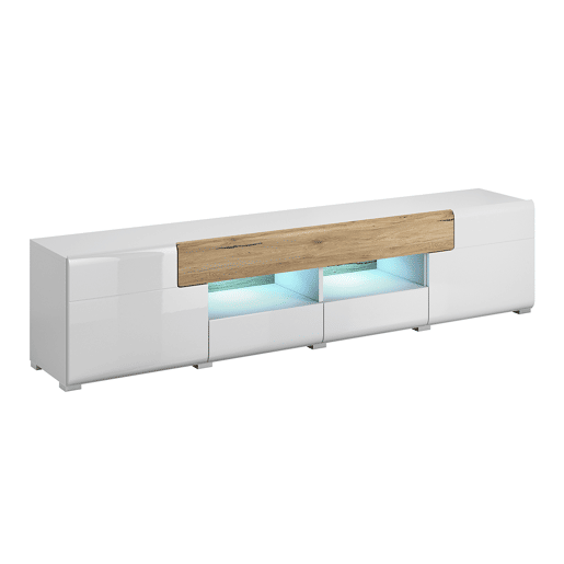 Suporte de TV de 2 portas e 2 gavetas 208 cm Jules Branco e Madeira
