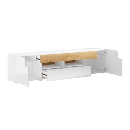 Suporte de TV de 2 portas e 2 gavetas 208 cm Jules Branco e Madeira