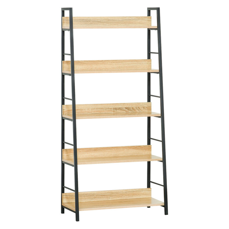Homcom estantería librería de 5 niveles estantería de salón estantería para libros con marco de metal carga 25 kg para oficina estudio 70x35x149,5 cm