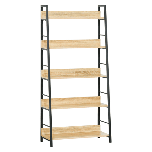 HOMCOM Estante de Estilo Industrial com 5 Níveis Estante de Sala de Estar para Livros com Estrutura de Metal Carga 25 kg para Escritório Estudo 70x35x149,5 cm Natural