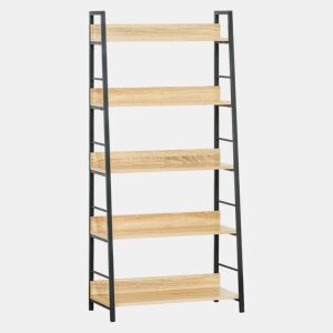 HOMCOM Estante de Estilo Industrial com 5 Níveis Estante de Sala de Estar para Livros com Estrutura de Metal Carga 25 kg para Escritório Estudo 70x35x149,5 cm Natural