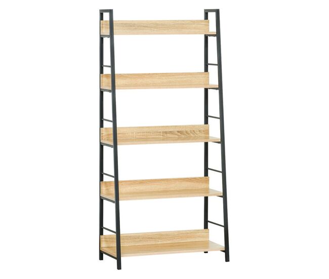Homcom estantería librería de 5 niveles estantería de salón estantería para libros con marco de metal carga 25 kg para oficina estudio 70x35x149,5 cm