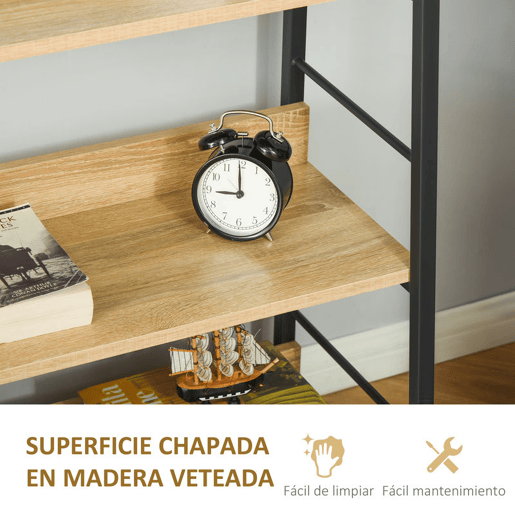 HOMCOM Estante de Estilo Industrial com 5 Níveis Estante de Sala de Estar para Livros com Estrutura de Metal Carga 25 kg para Escritório Estudo 70x35x149,5 cm Natural