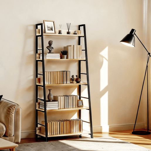 HOMCOM Estante de Estilo Industrial com 5 Níveis Estante de Sala de Estar para Livros com Estrutura de Metal Carga 25 kg para Escritório Estudo 70x35x149,5 cm Natural
