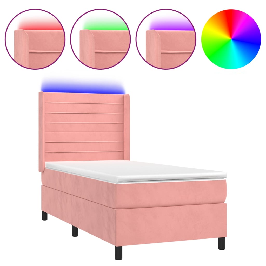 cama box spring colchon y led terciopelo rosa 90x200 cm rayas horizontales