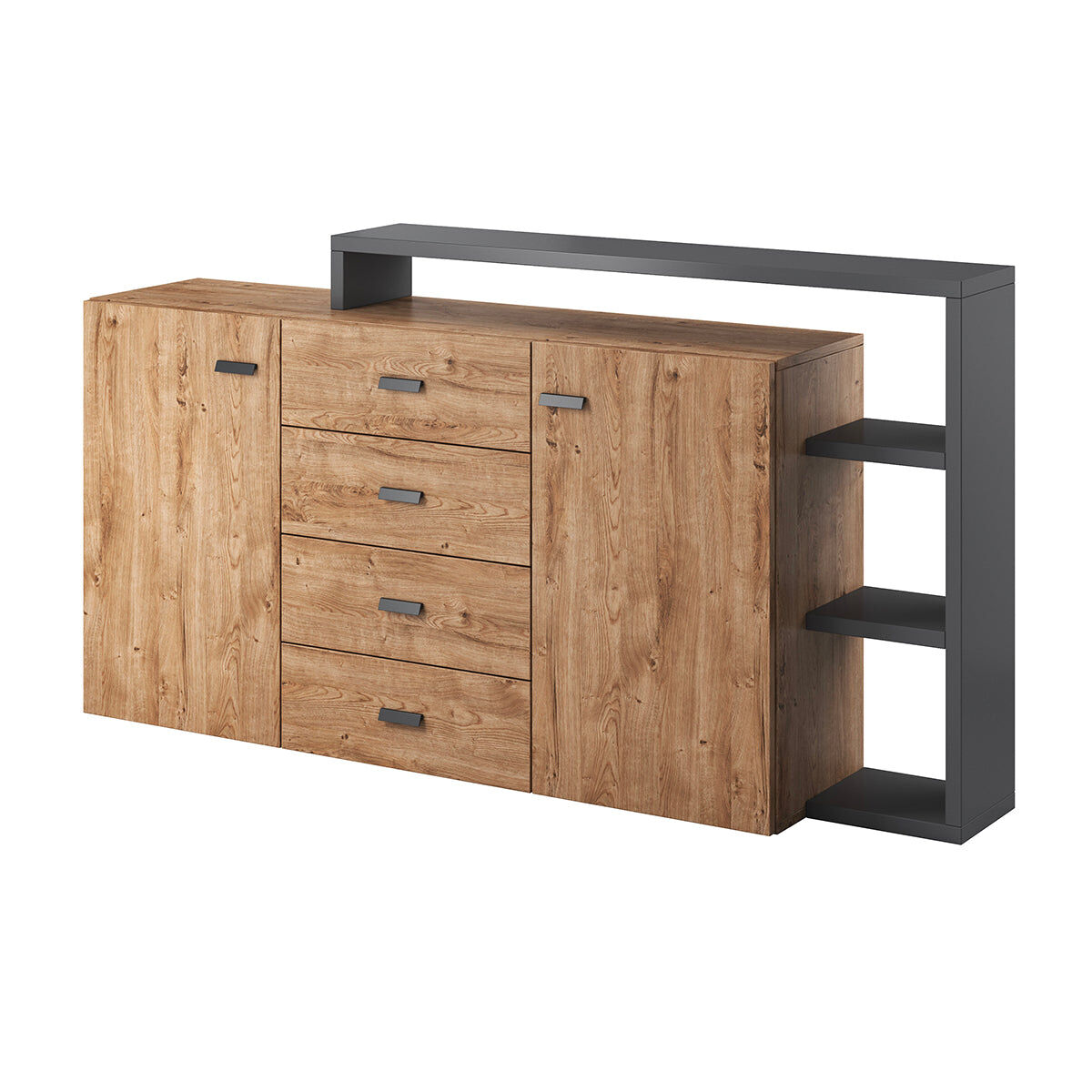 Bufé 2 puertas 4 cajones ilyes madera y gris