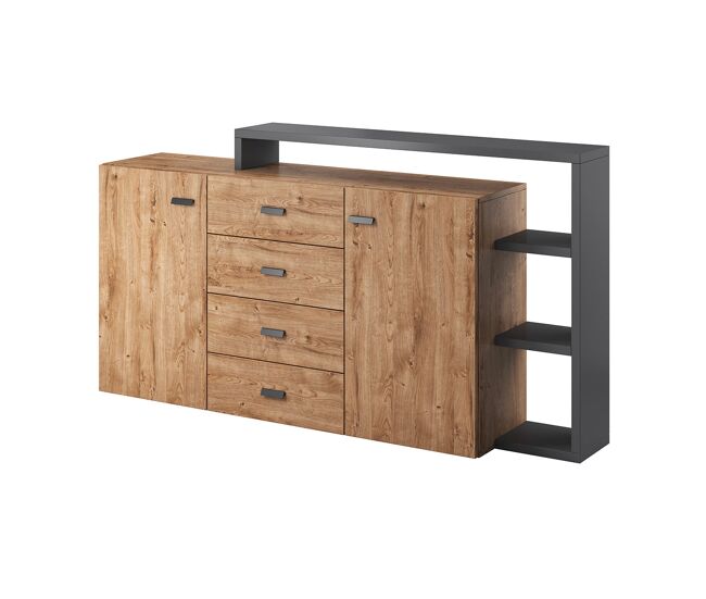 Bufé 2 puertas 4 cajones ilyes madera y gris