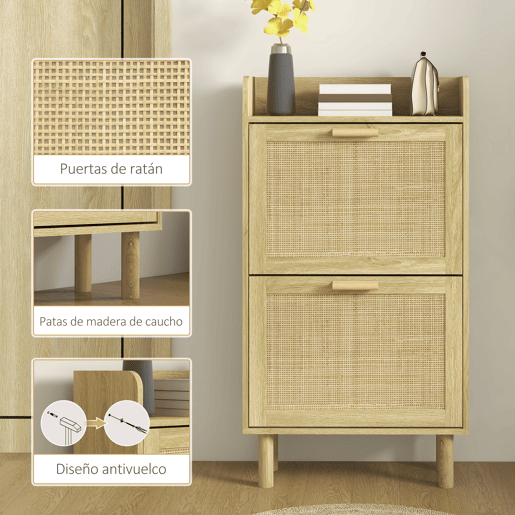 HOMCOM Sapateira Estreita com 2 Gavetas Rebatíveis, Sapateira para Entrada com Prateleira Aberta, Pés de Madeira, para 12 Pares de Sapatos, 80x24,5x110 cm, Carvalho