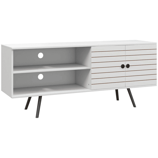 HOMCOM Móvel de TV para Televisores de até 65 Polegadas Móvel de TV para Sala com 2 Prateleiras Abertas 1 Armário com Portas e Orifícios para Cabos 145x38x65 cm Estilo Moderno Branco