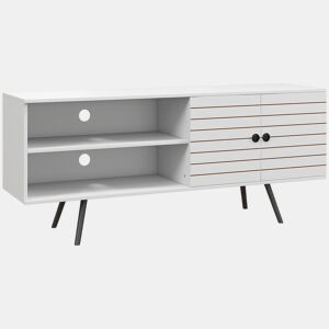 HOMCOM Móvel de TV para Televisores de até 65 Polegadas Móvel de TV para Sala com 2 Prateleiras Abertas 1 Armário com Portas e Orifícios para Cabos 145x38x65 cm Estilo Moderno Branco