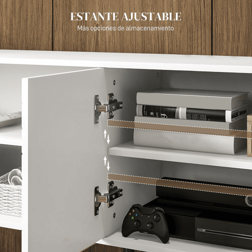 HOMCOM Móvel de TV para Televisores de até 65 Polegadas Móvel de TV para Sala com 2 Prateleiras Abertas 1 Armário com Portas e Orifícios para Cabos 145x38x65 cm Estilo Moderno Branco