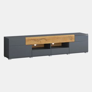 Móvel TV 2 portas 2 gavetas 208 cm Jules Cinzento e Madeira