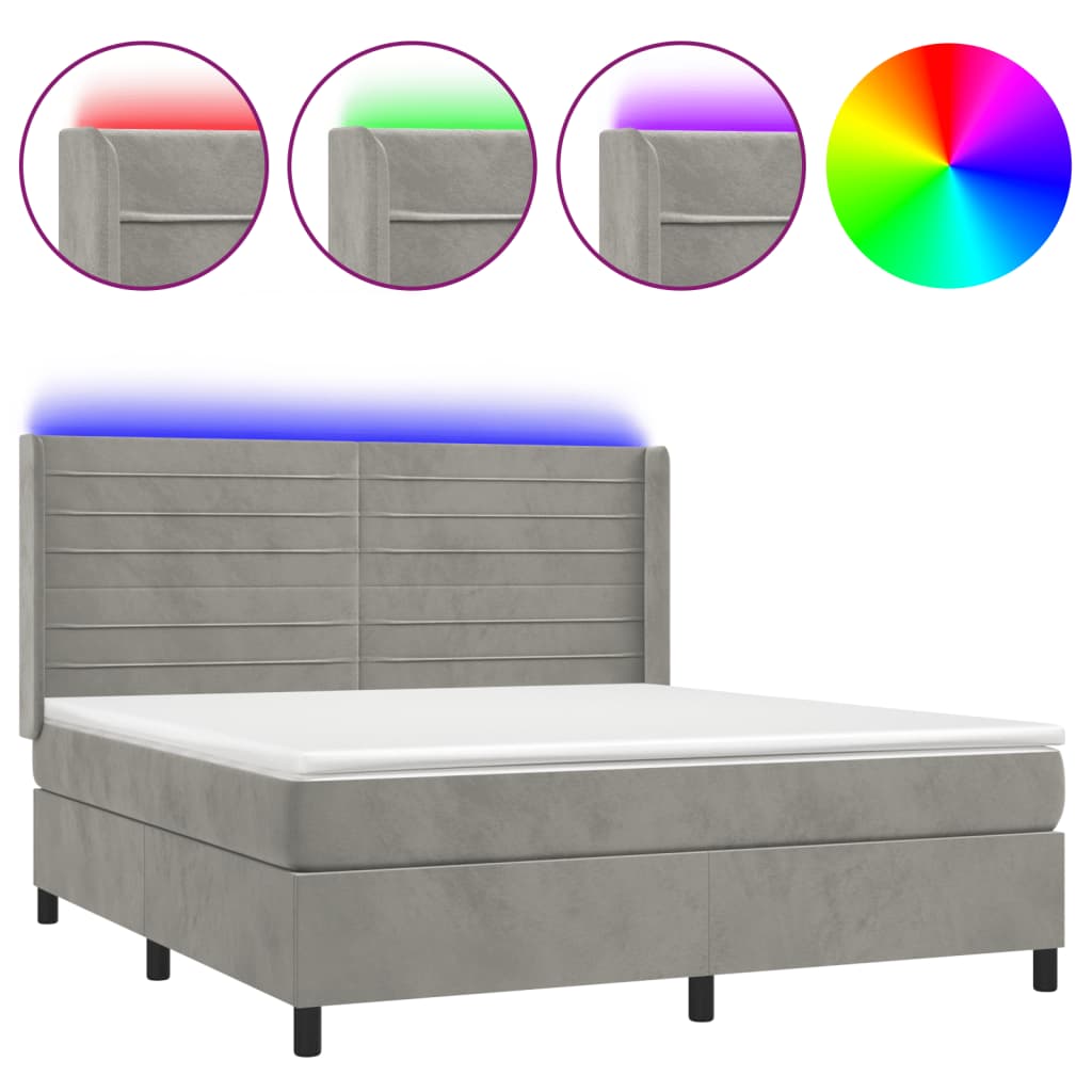 Cama box spring colchón y LED terciopelo - Rayas horizontales 160x200 Gris Claro