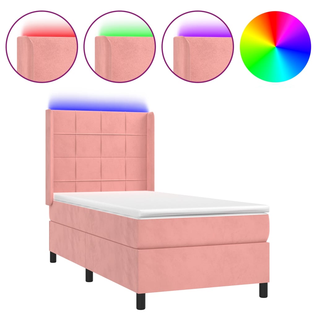 cama box spring colchon y led terciopelo rosa 90x200 cm bloques con cuadros