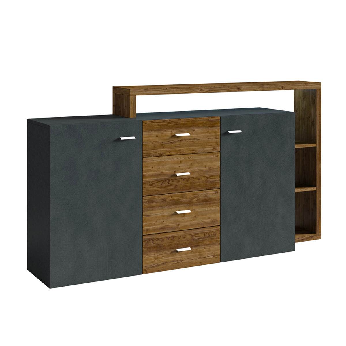 Bufé 2 puertas 4 cajones ilyes gris y madera