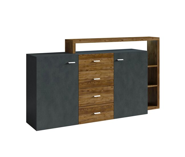 Bufé 2 puertas 4 cajones ilyes gris y madera